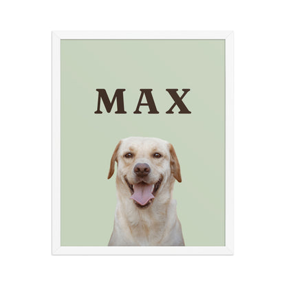 Custom dog portrait 16x20 framed print in white frame