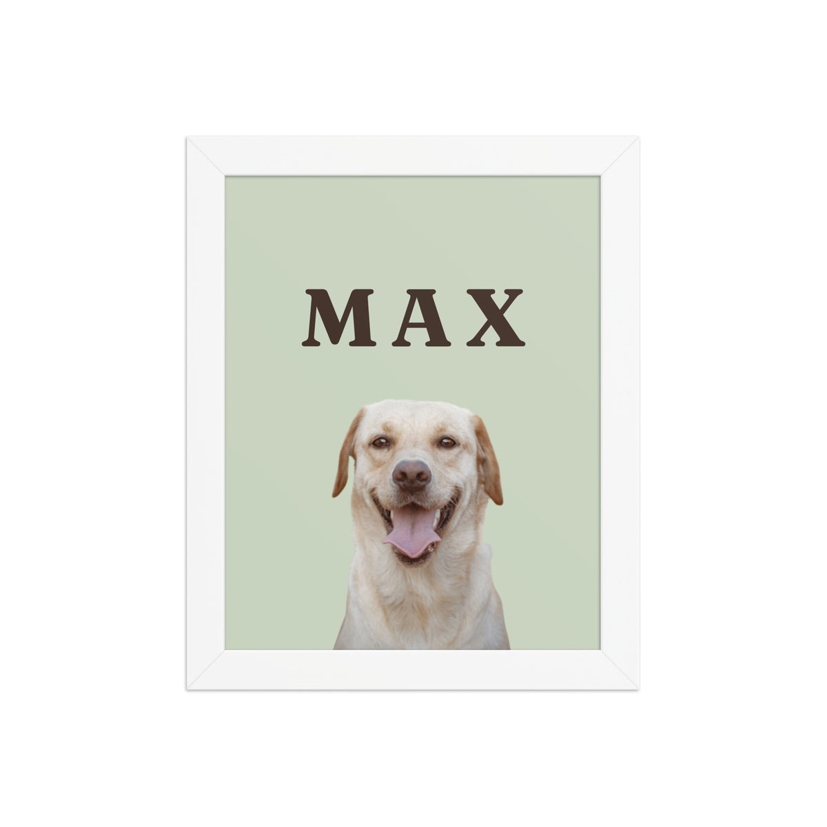 Custom dog portrait 8x10 framed print in white frame